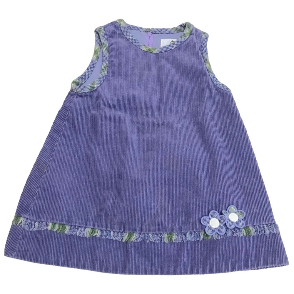 Vintage Florence Eiseman Purple Green Corduroy Floral Dress Size 18 Months